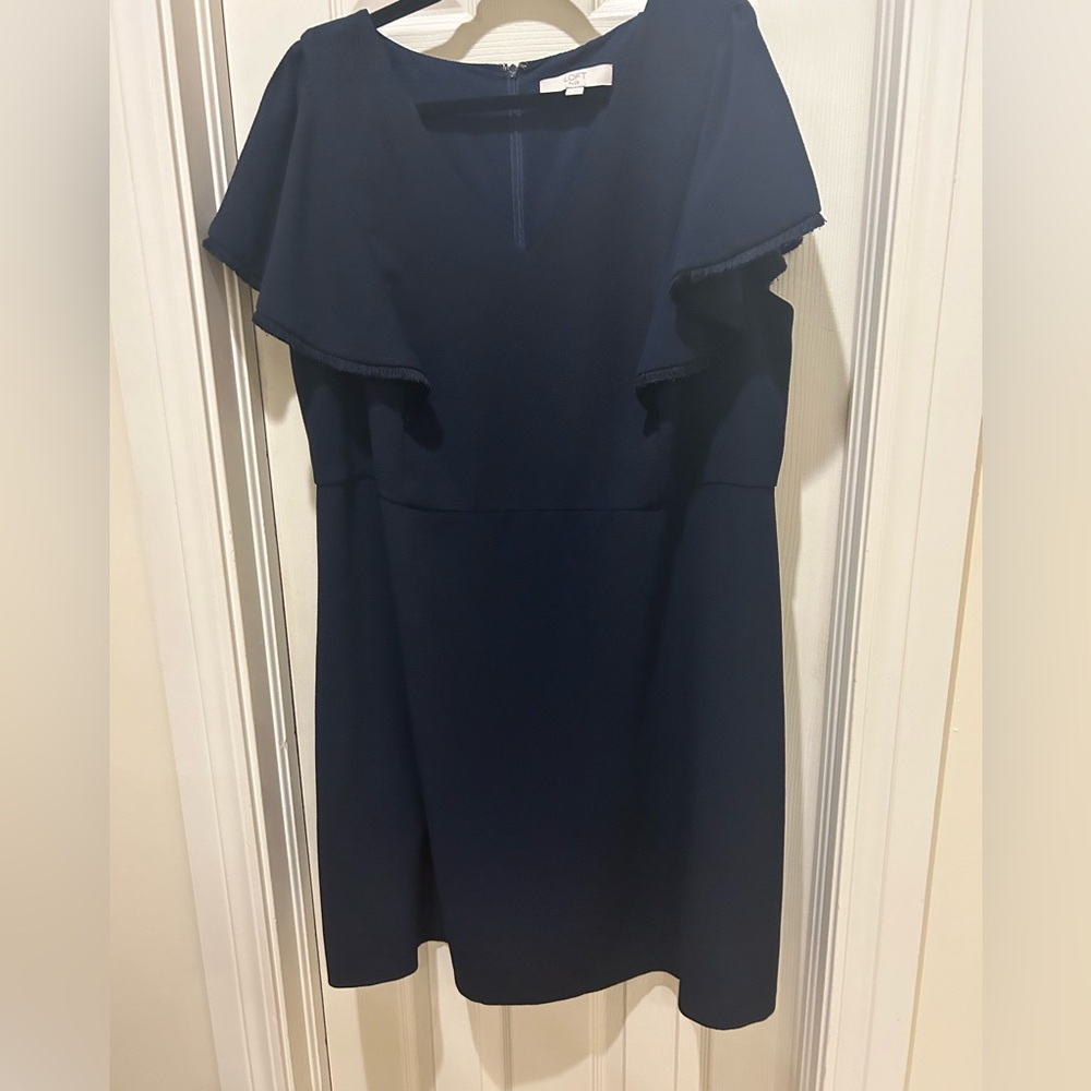 Loft navy dress flutter sleeves empire waist size 18